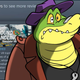 A cartoon alligator in a purple hat makes a weird face in front of some Steam reviews.